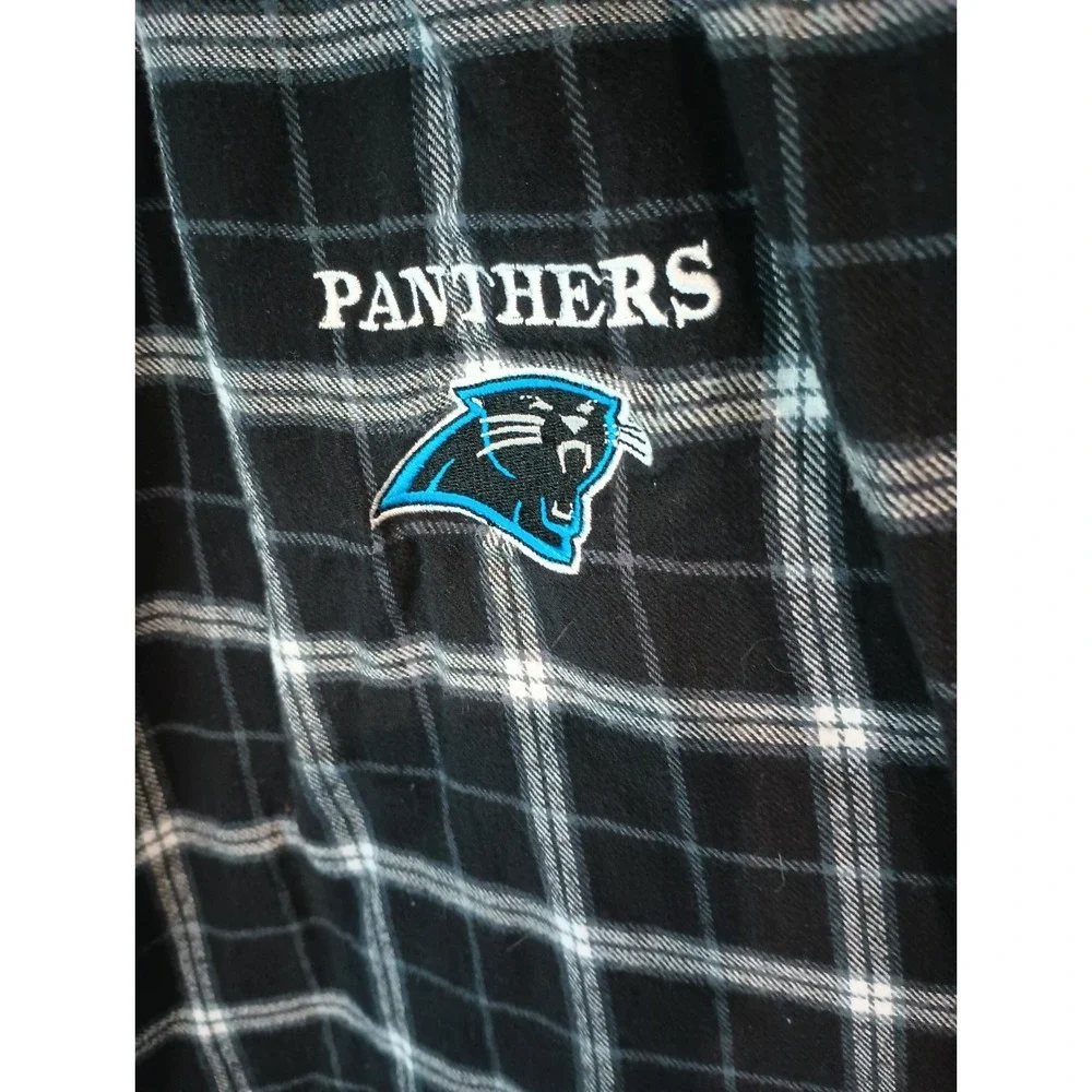 Reebok Carolina Panthers Mens XL Flannel Pajama Pants Plaid Lounge Sleep Black